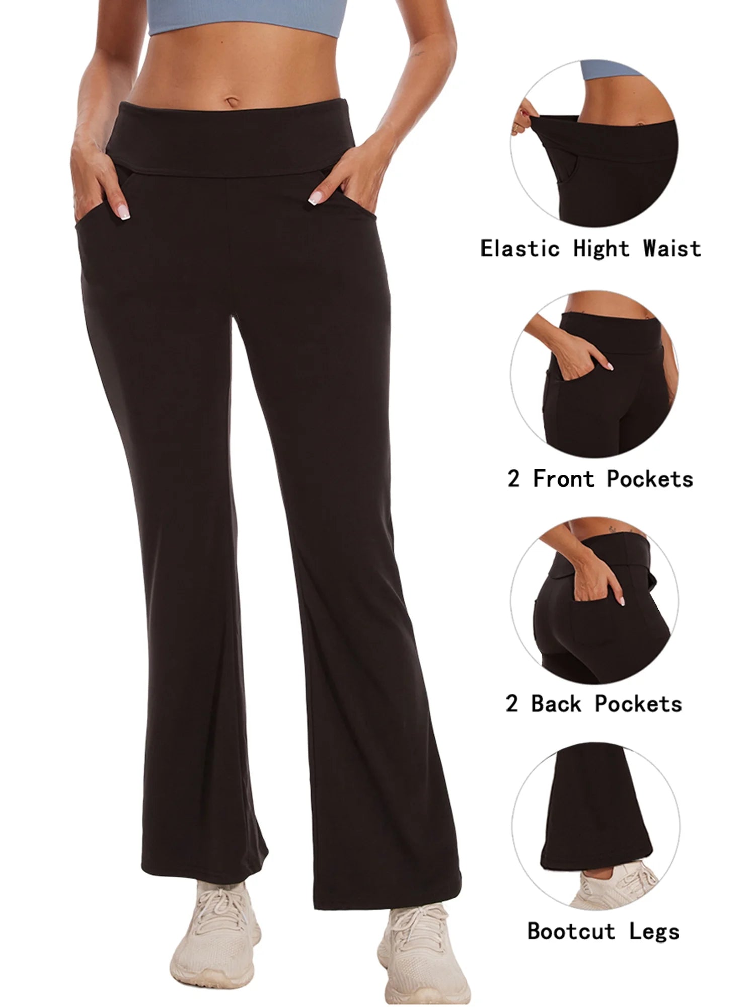 Womens Bootcut Yoga Pants with Pockets Flare Workout Legging High Waist Lightweight Bottoms Activewear Gray 2XL