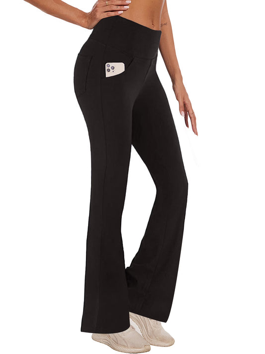 Womens Bootcut Yoga Pants with Pockets Flare Workout Legging High Waist Lightweight Bottoms Activewear Black M